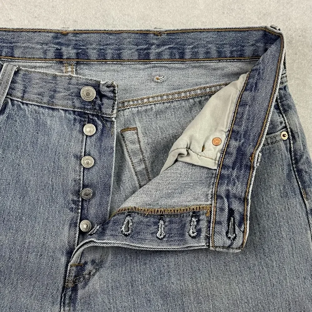 Levis 501 Jeans Mens Size 38X34 Blue Button Fly Straight Leg Medium Wash Denim